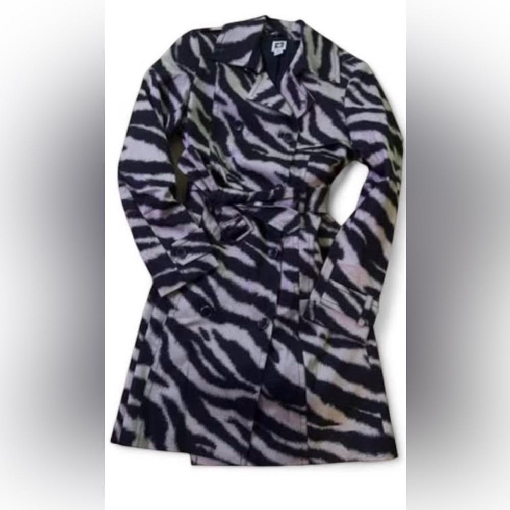 Anne Klein Zebra Print Double-Breasted trench Coat Sz small